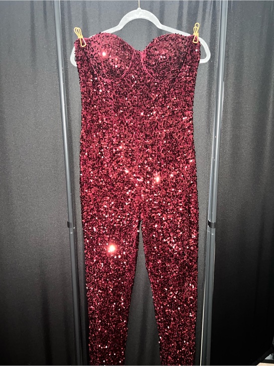 Fashion Nova Pants - Fashion Nova Strapless Burgundy Sequin Romper Jumpsuit